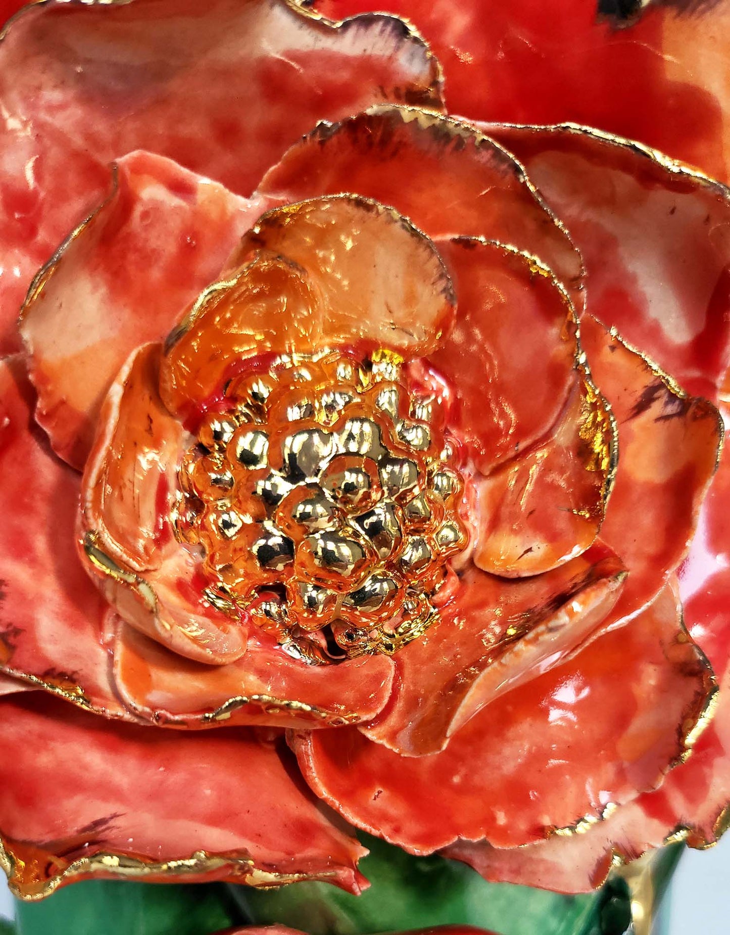 Enamelled Ceramic Poppy Vase with Gold - Unique Handcrafted Piece