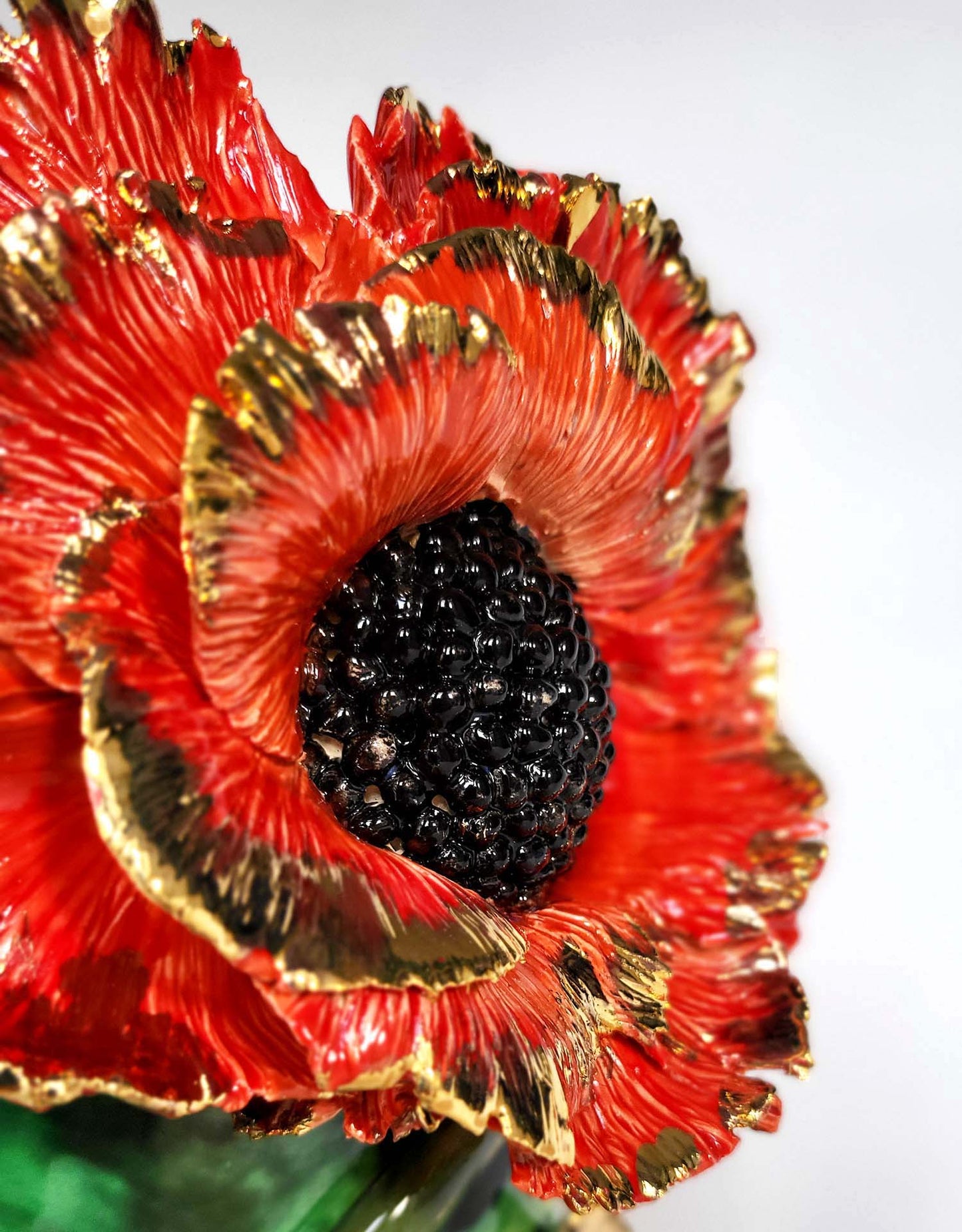 Enamelled Ceramic Poppy Vase with Gold - Unique Handcrafted Piece