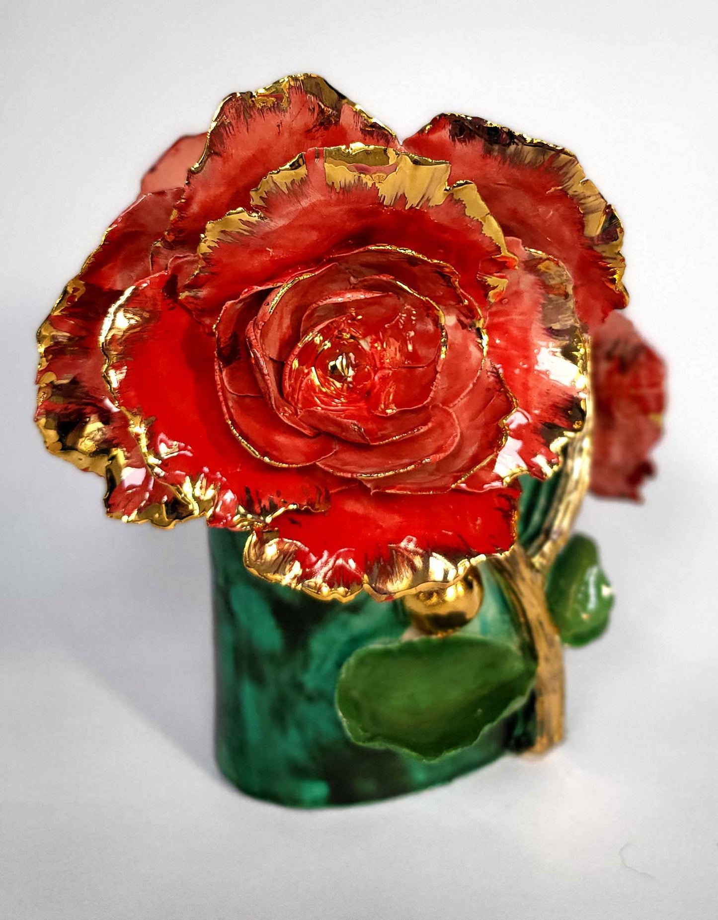 Vase à Fleurs Rouge en Faïence Emaillée et Or - Pièce Unique
