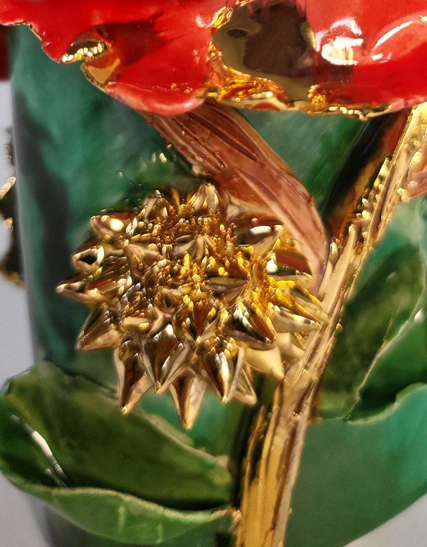 Enamelled Ceramic Poppy Vase with Gold - Unique Handcrafted Piece
