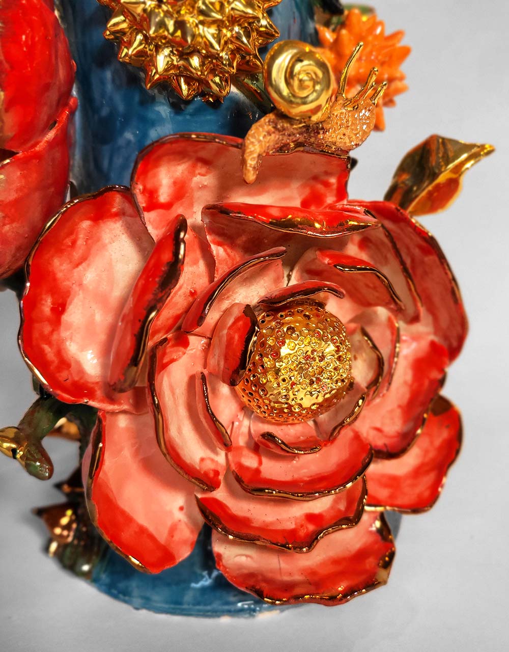 Enamelled earthenware candelabra gilded with fine 22-carat gold
