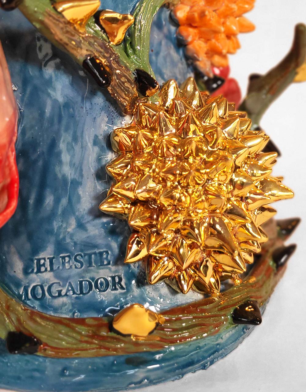 Enamelled earthenware candelabra gilded with fine 22-carat gold