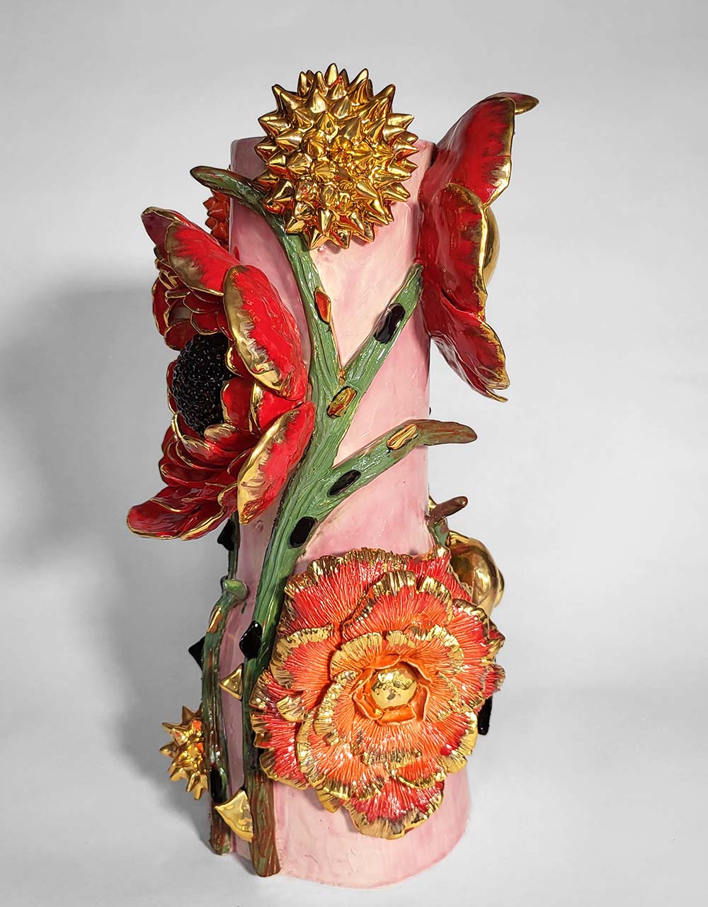 Enamelled earthenware candelabra gilded with fine 22-carat gold