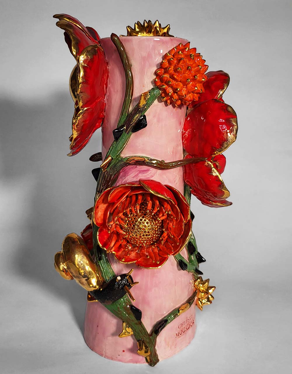 Enamelled earthenware candelabra gilded with fine 22-carat gold