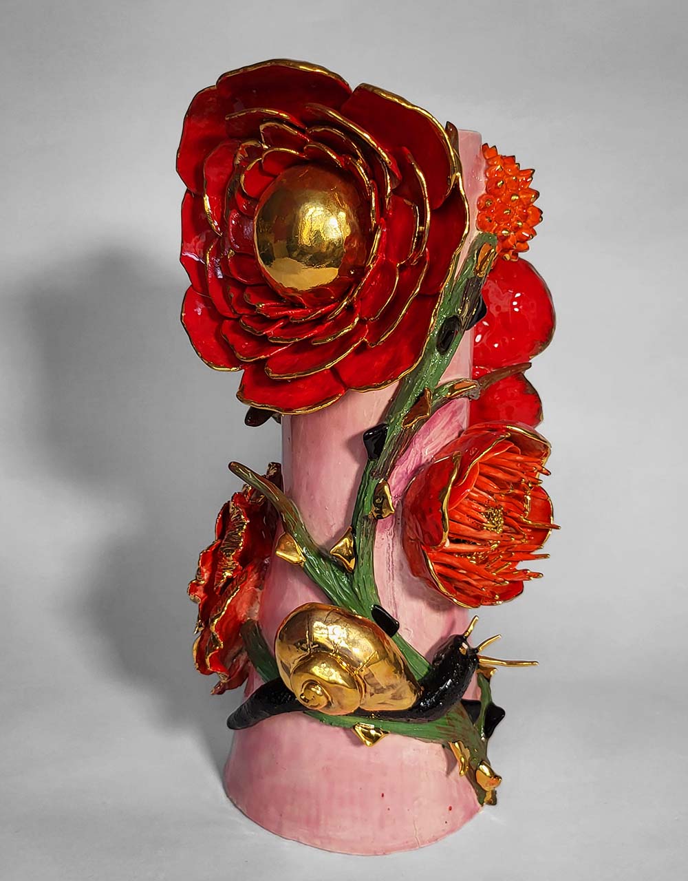 Enamelled earthenware candelabra gilded with fine 22-carat gold