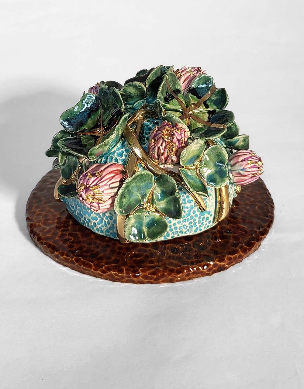 Porte-encens avec décor de trèfle et plaqué or 22 carats