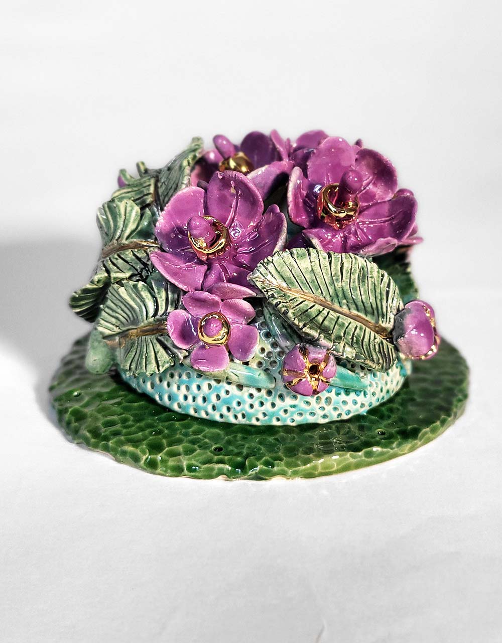 Porte encens Céramique Émaillée, Violette et Or - Pièce Unique Fait Main