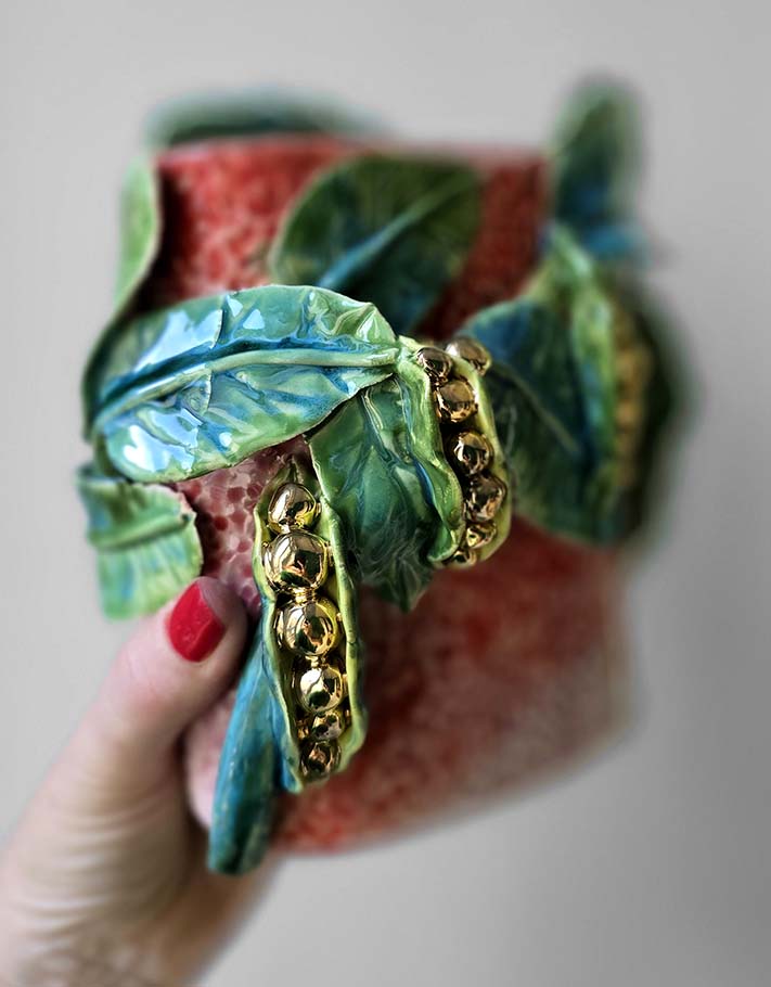 Vase en Céramique Émaillée,Petits pois- Pièce Unique Fait Main