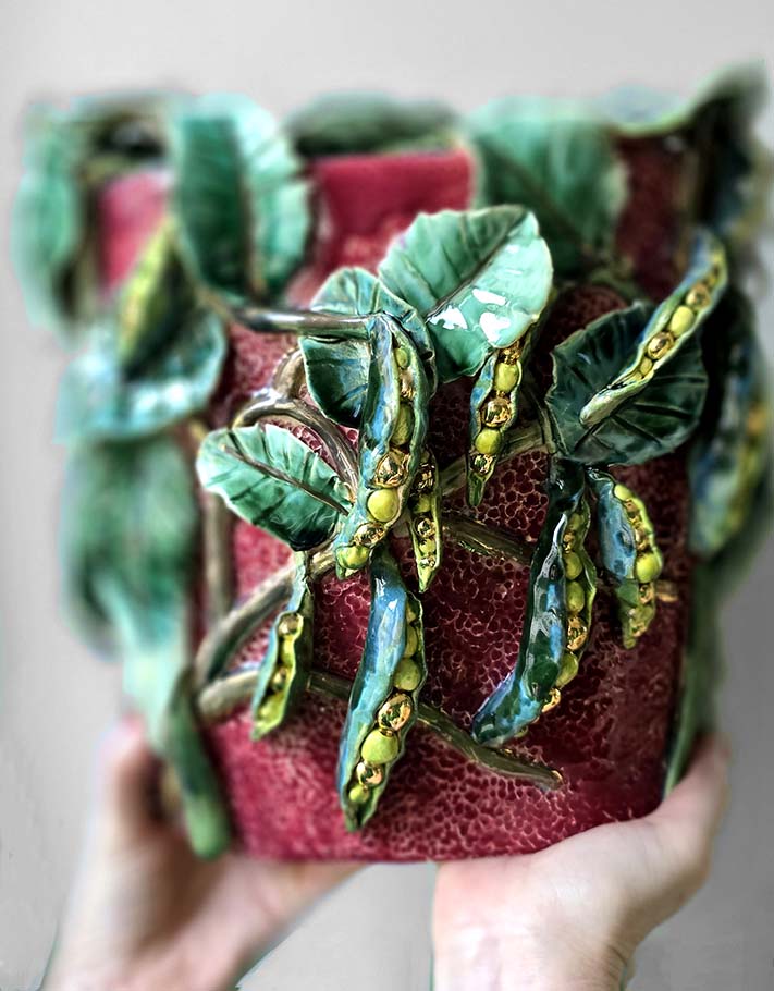 Vase en Céramique Émaillée, Petits pois - Pièce Unique Fait Main
