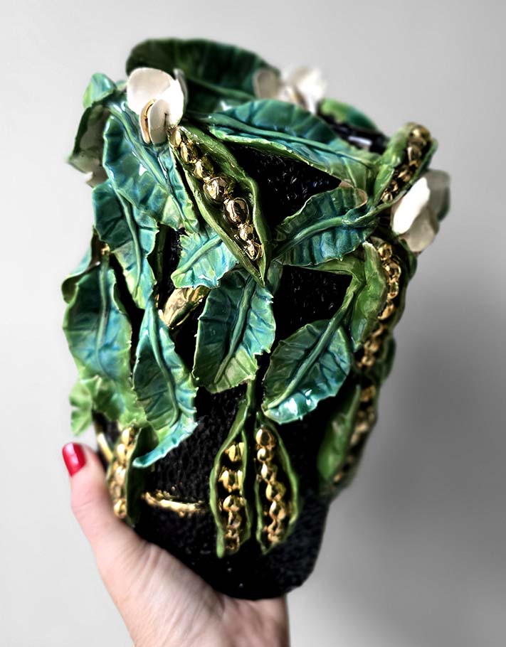 Vase en Céramique Émaillée, Petits pois - Pièce Unique Fait Main