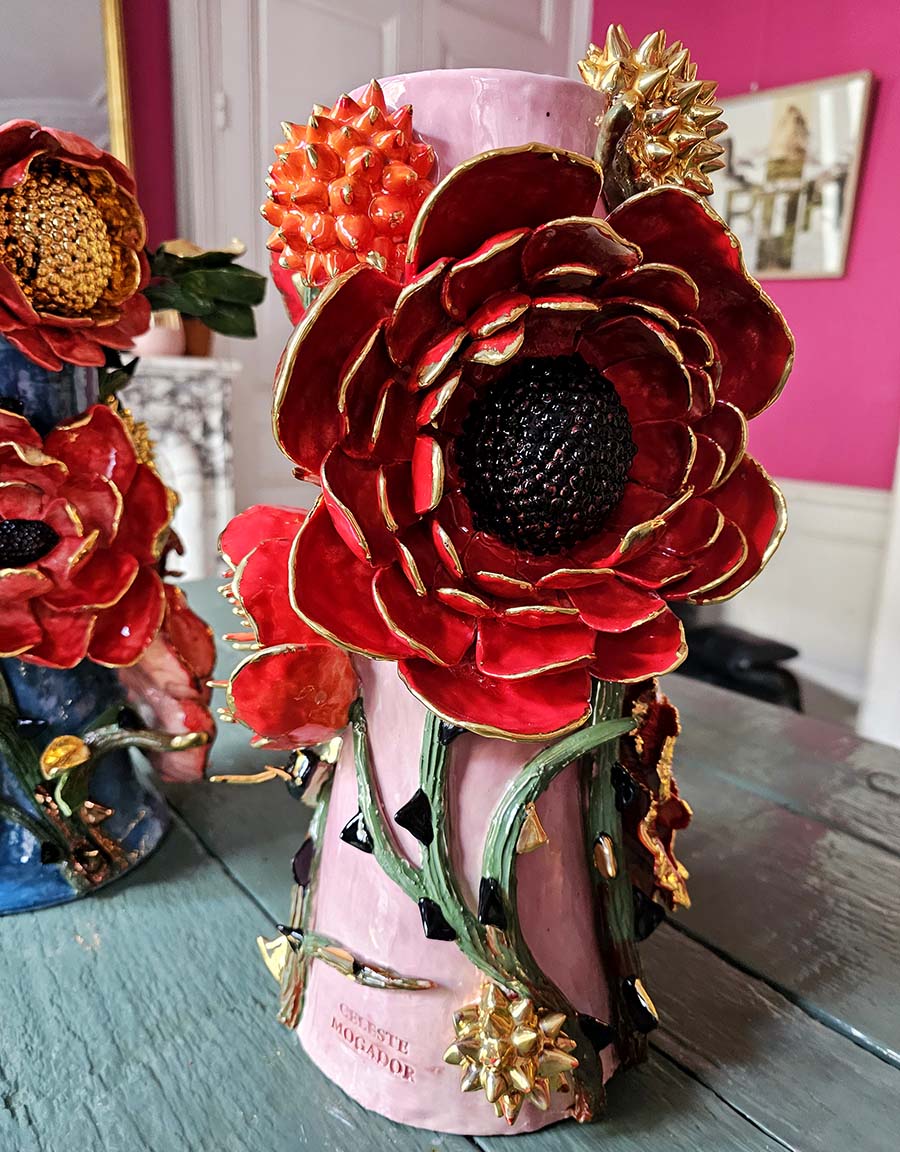 Enamelled earthenware candelabra gilded with fine 22-carat gold