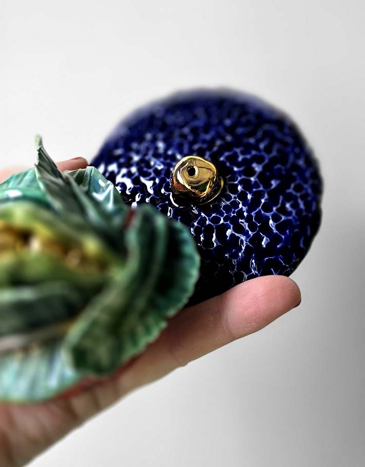 Porte encens Céramique Émaillée, Petits pois et Or - Pièce Unique Fait Main