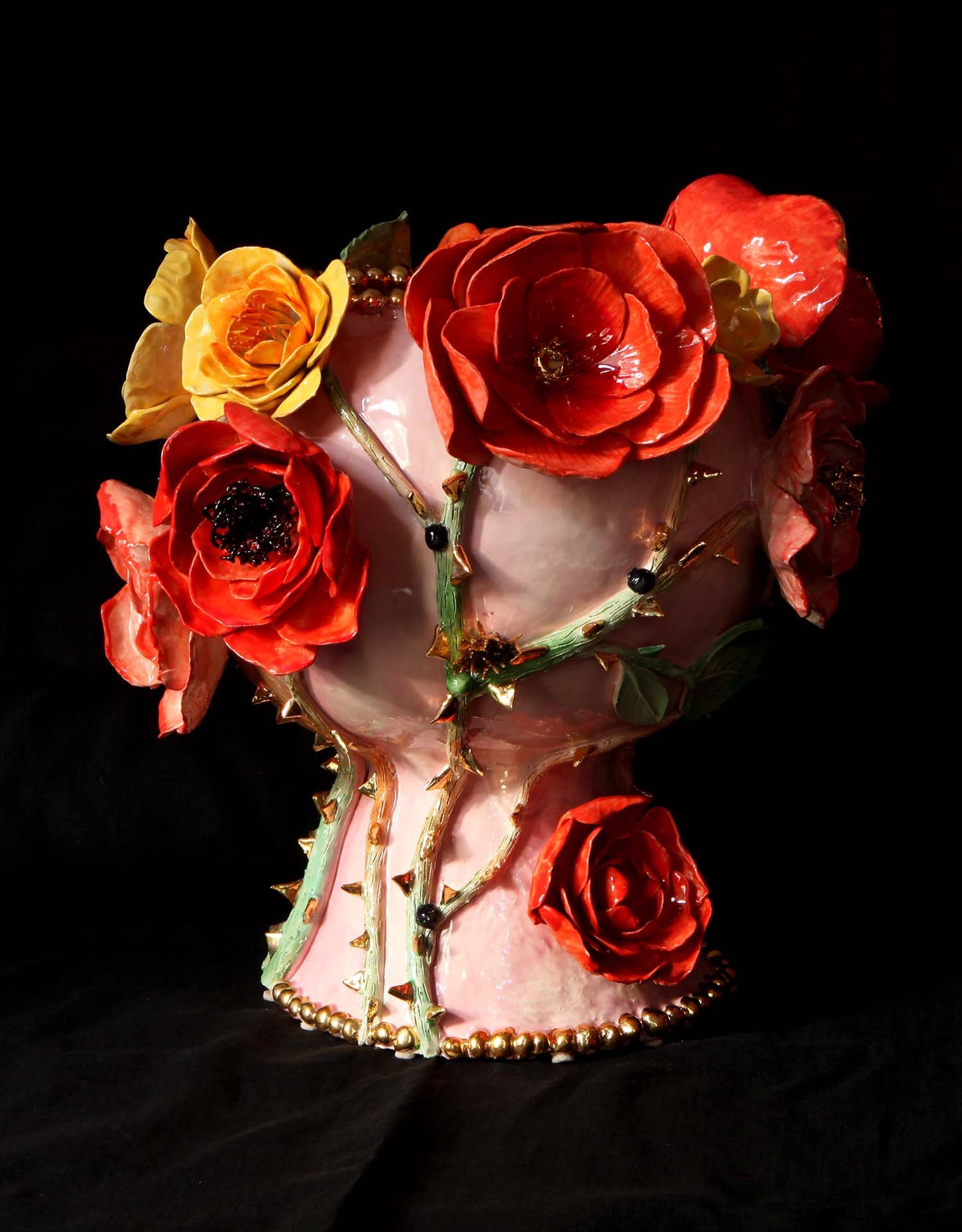 Enamelled earthenware vase gilded with fine 22-carat gold