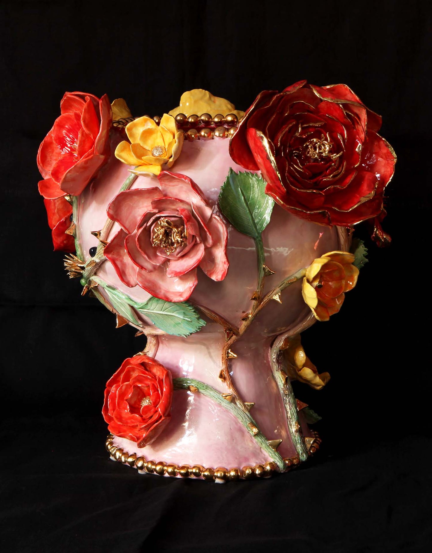 Enamelled earthenware vase gilded with fine 22-carat gold