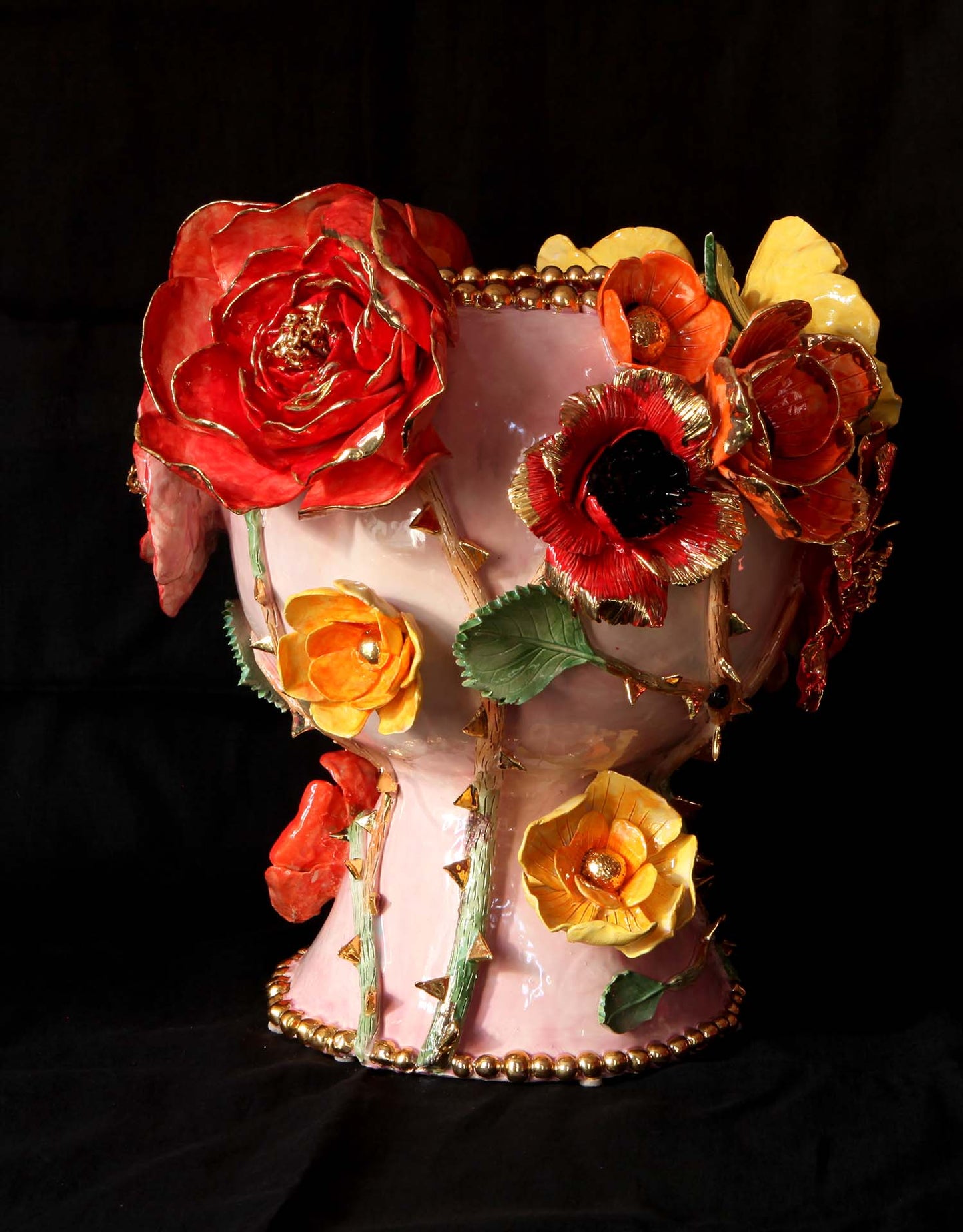 Enamelled earthenware vase gilded with fine 22-carat gold