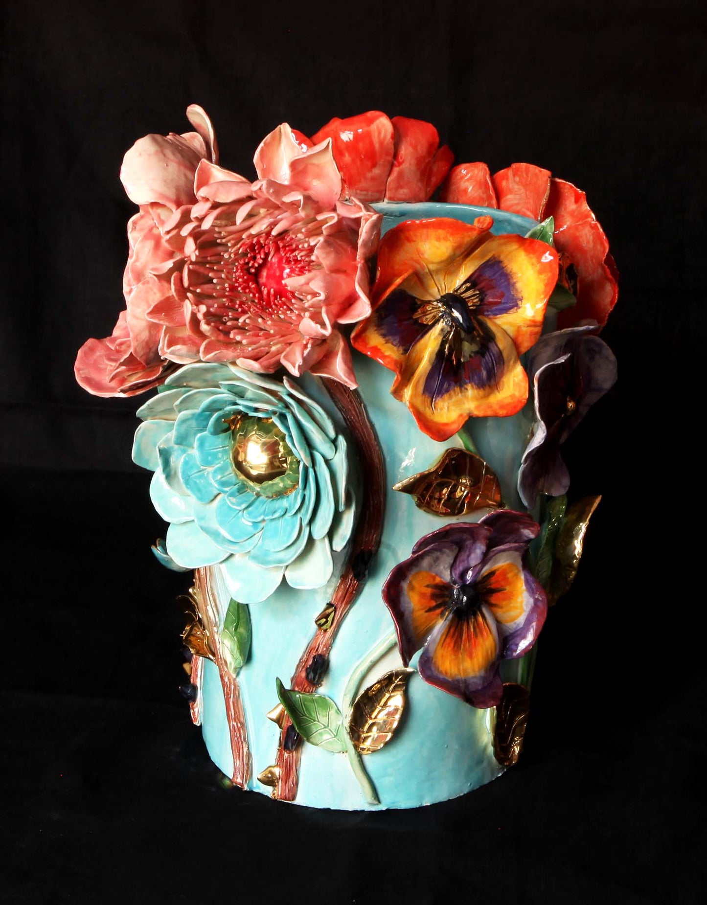 Enamelled earthenware vase gilded with fine 22-carat gold