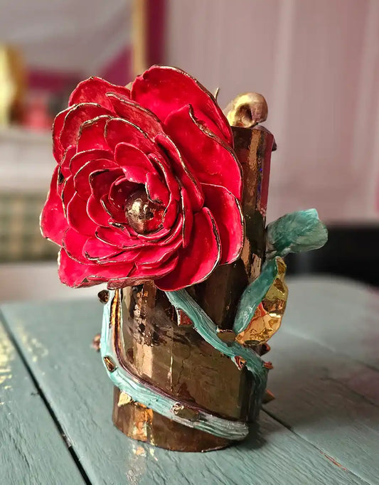 Enamelled earthenware vase gilded with fine 22-carat gold