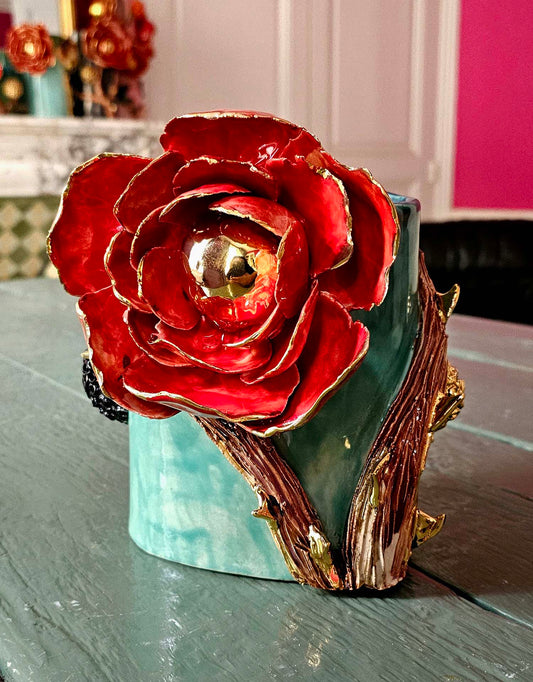 Enamelled earthenware vase gilded with fine 22-carat gold