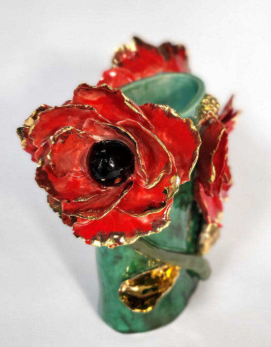 Enamelled Ceramic Poppy Vase with Gold - Unique Handcrafted Piece