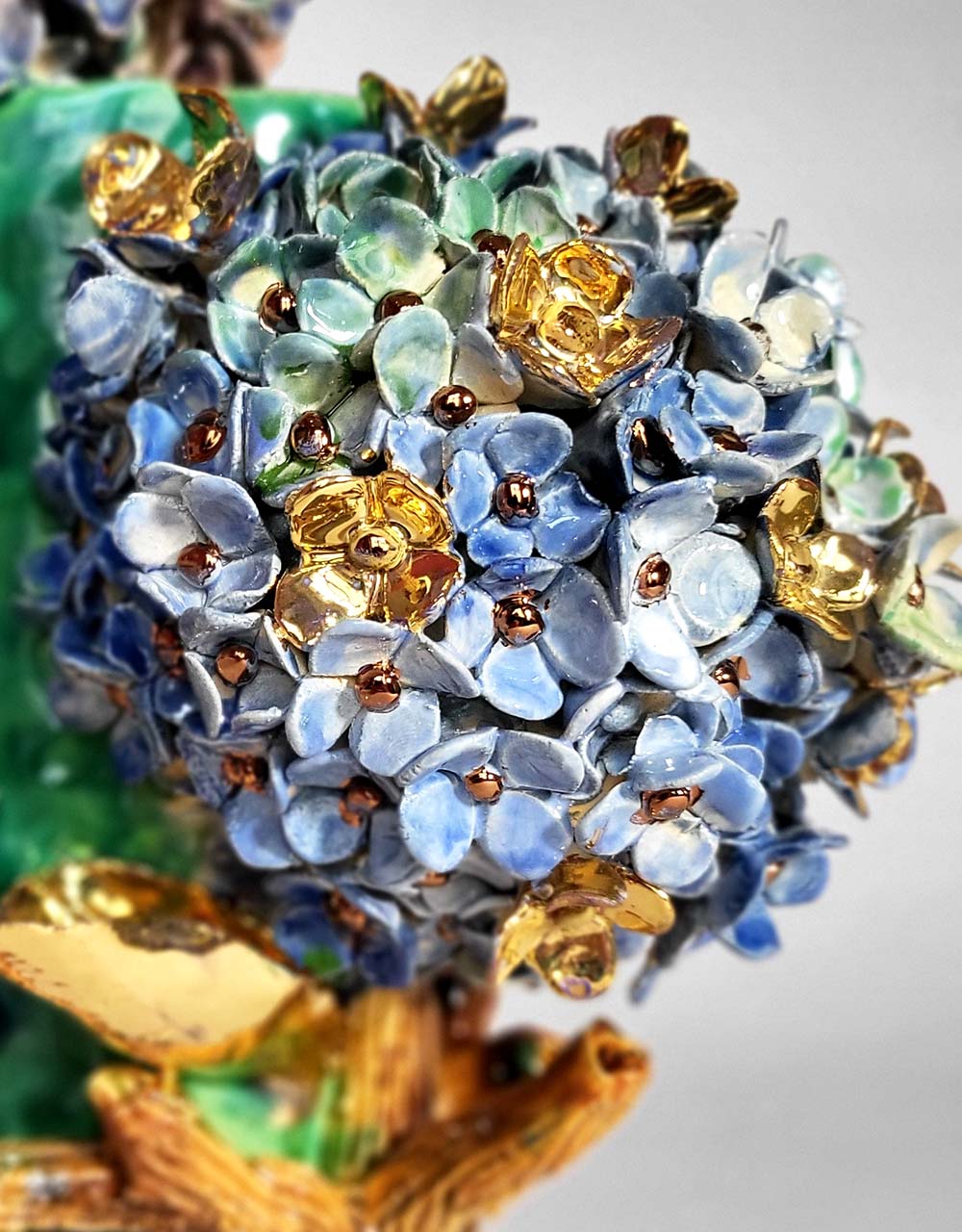 Enamelled Ceramic hydrangea Vase with Gold - Unique Handcrafted Piece