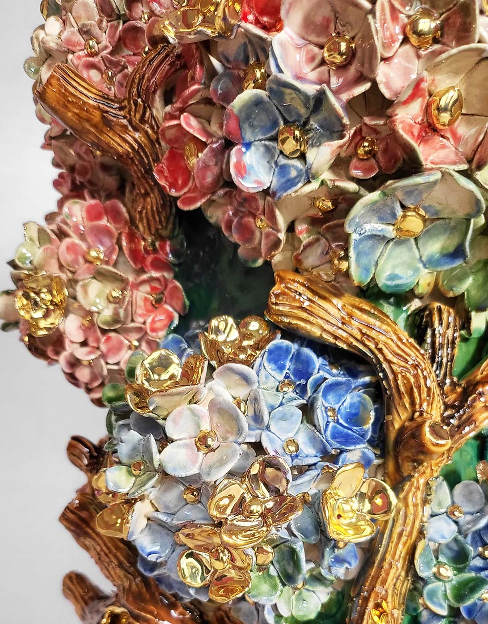 Enamelled Ceramic hydrangea Vase with Gold - Unique Handcrafted Piece