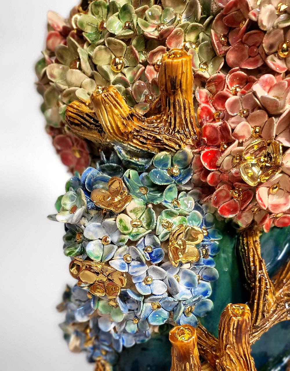 Enamelled Ceramic hydrangea Vase with Gold - Unique Handcrafted Piece