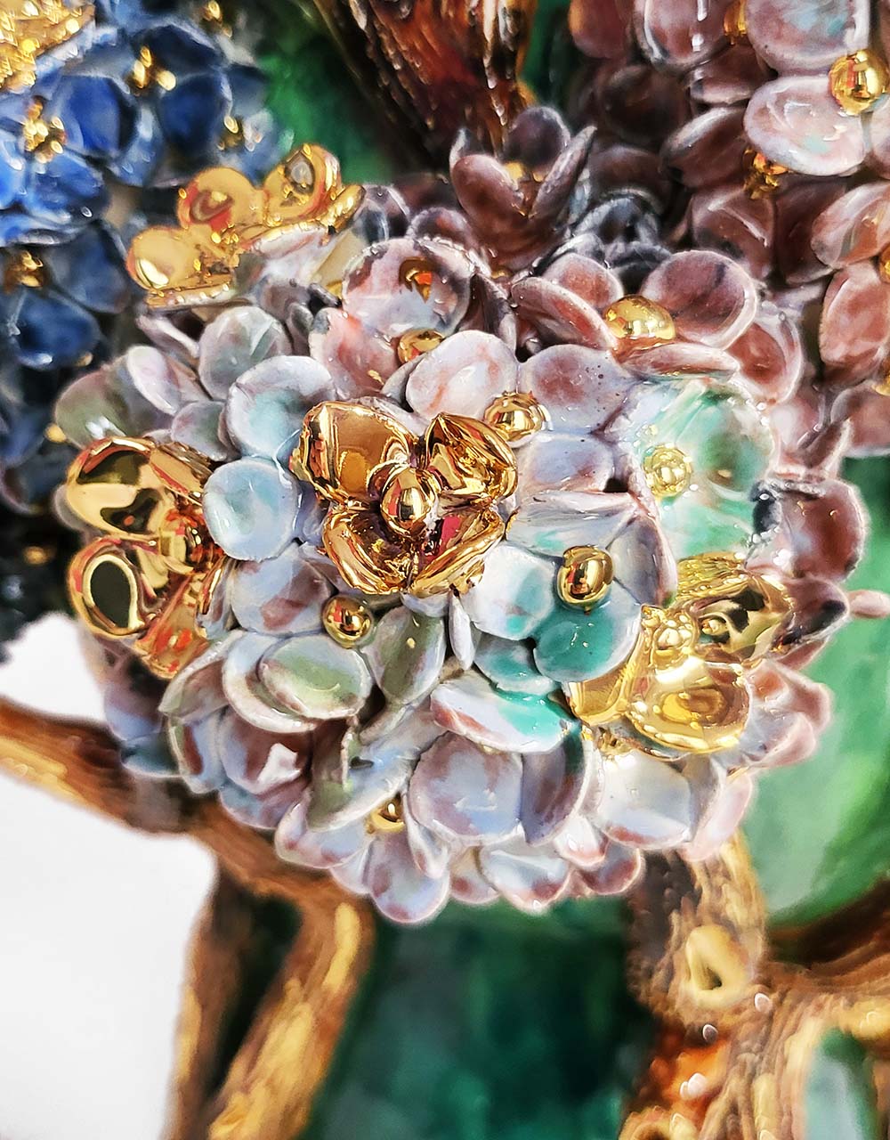 Enamelled Ceramic hydrangea Vase with Gold - Unique Handcrafted Piece
