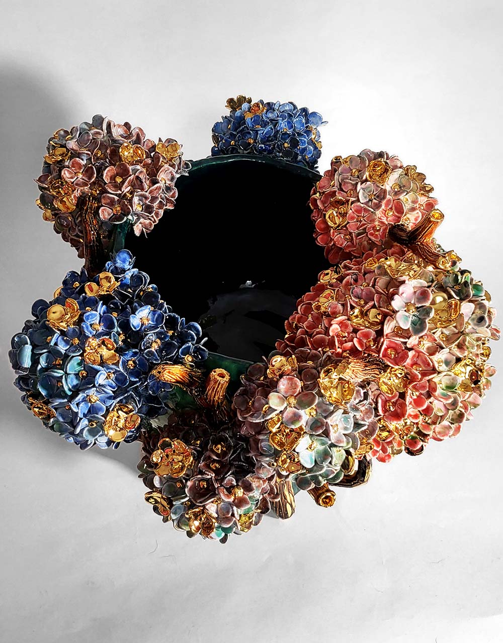 Enamelled Ceramic hydrangea Vase with Gold - Unique Handcrafted Piece