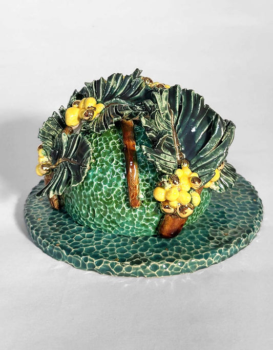 Incense holder with Mimosa decor and 22 carat gold plating