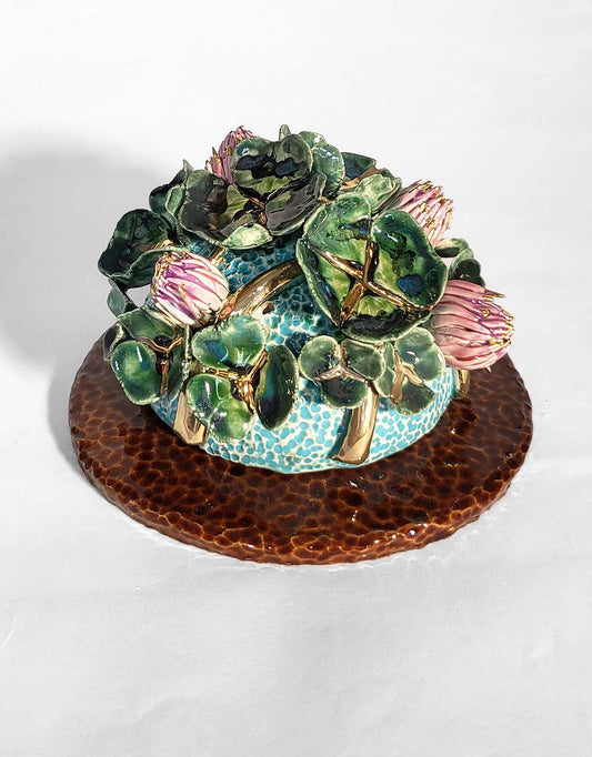 Incense holder with Clover decor and 22 carat gold plating