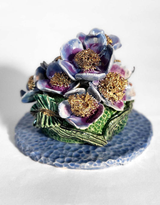 Incense holder with Pansy decor and 22 carat gold plating