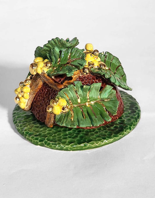 Incense holder with Mimosa decor and 22 carat gold plating