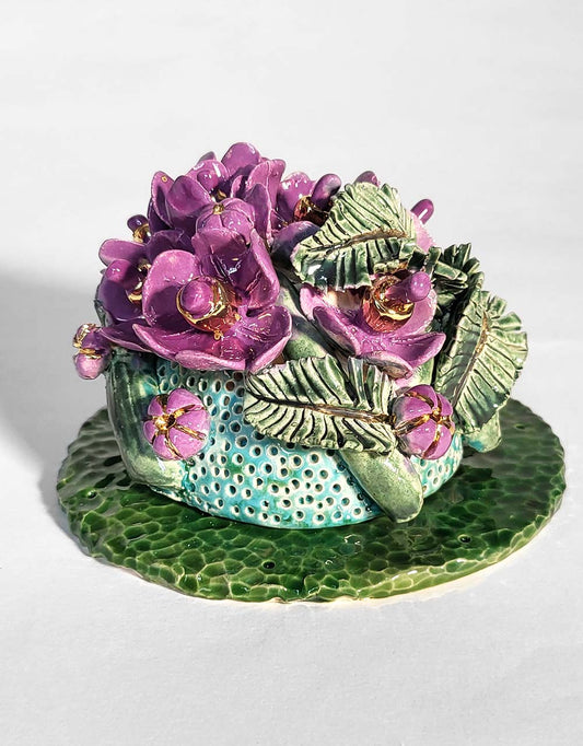 Incense holder with Violet decor and 22 carat gold plating