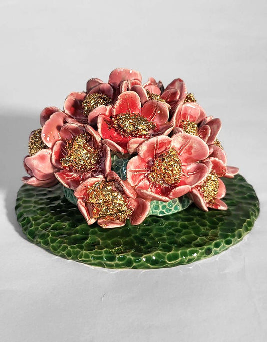 Incense holder with cherry blossom decor and 22 carat gold plating