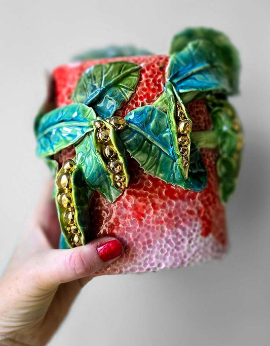 Vase en Céramique Émaillée,Petits pois- Pièce Unique Fait Main