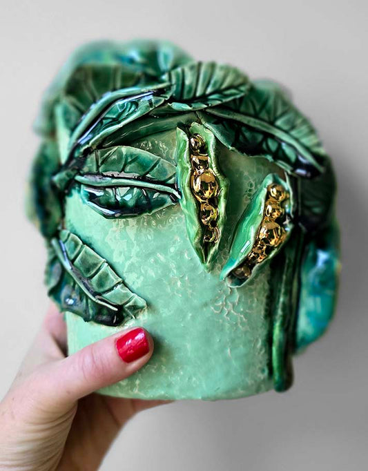 Vase en Céramique Émaillée, Petits pois - Pièce Unique Fait Main