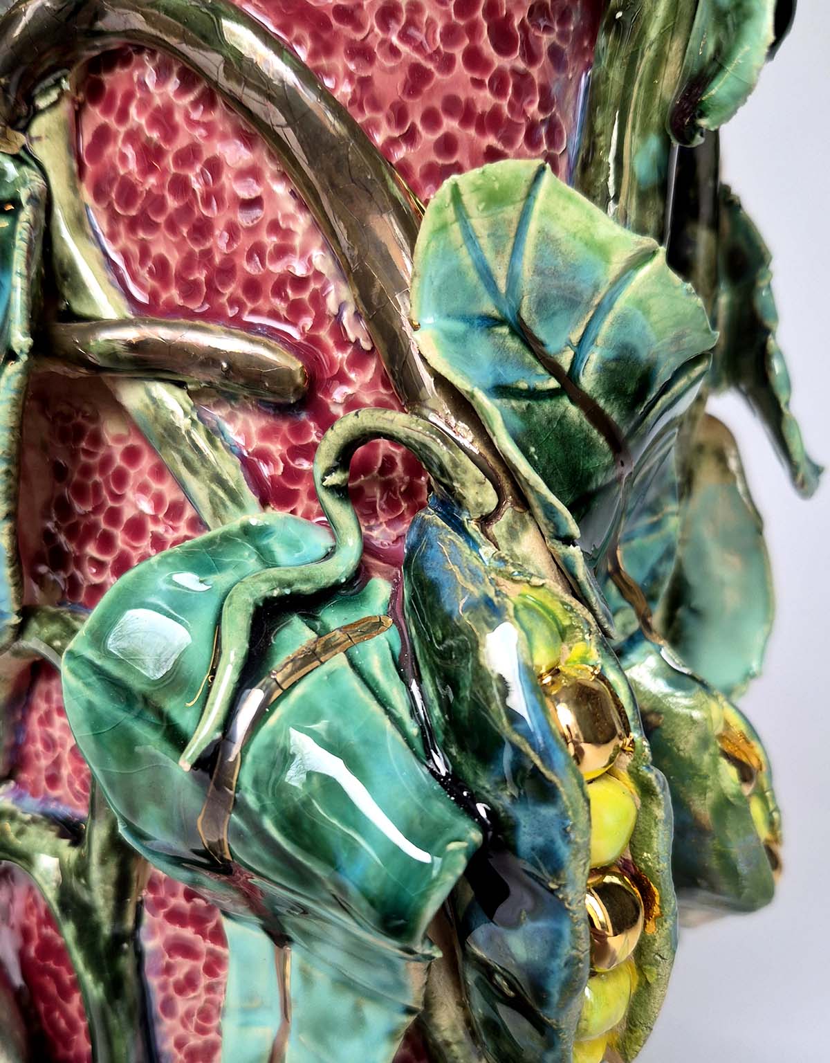 Enamelled Ceramic peas vase/sculpture with Gold - Unique Handcrafted Piece