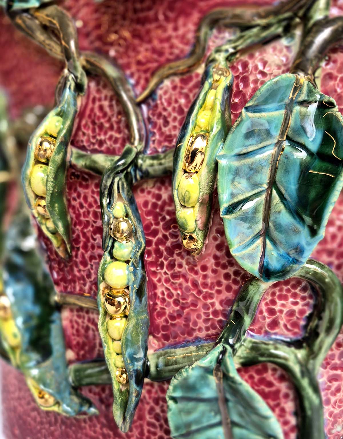 Enamelled Ceramic peas vase/sculpture with Gold - Unique Handcrafted Piece