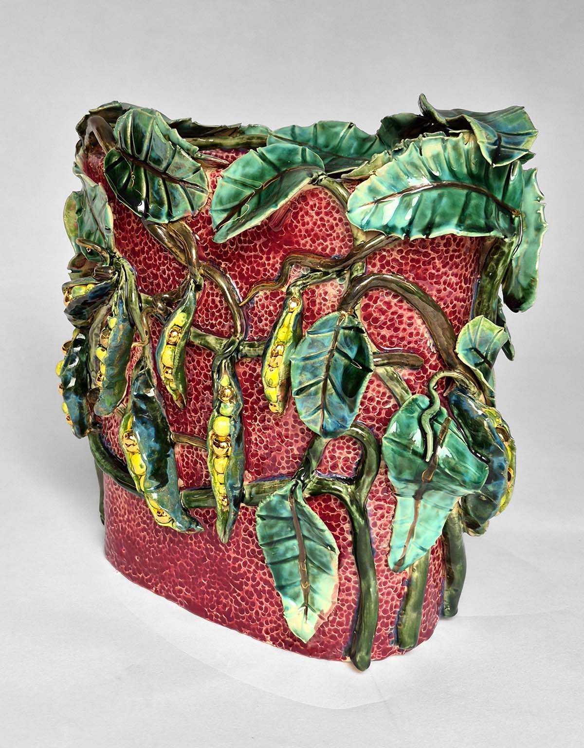 Enamelled Ceramic peas vase/sculpture with Gold - Unique Handcrafted Piece