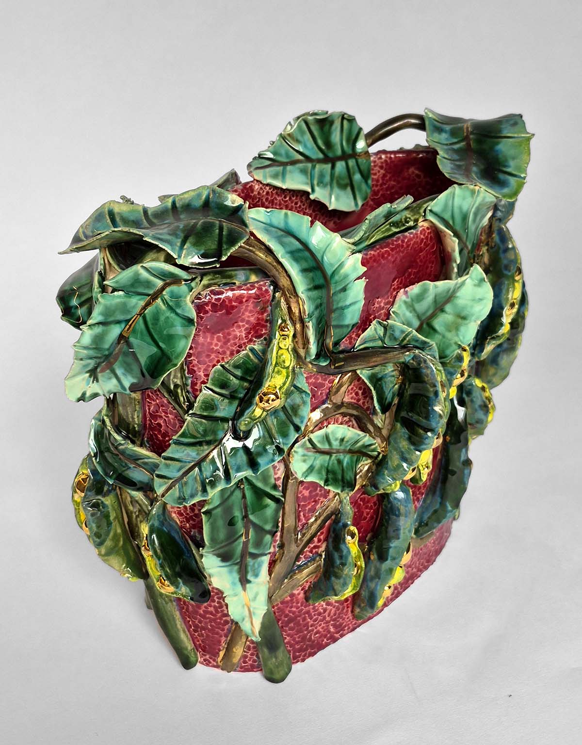 Enamelled Ceramic peas vase/sculpture with Gold - Unique Handcrafted Piece