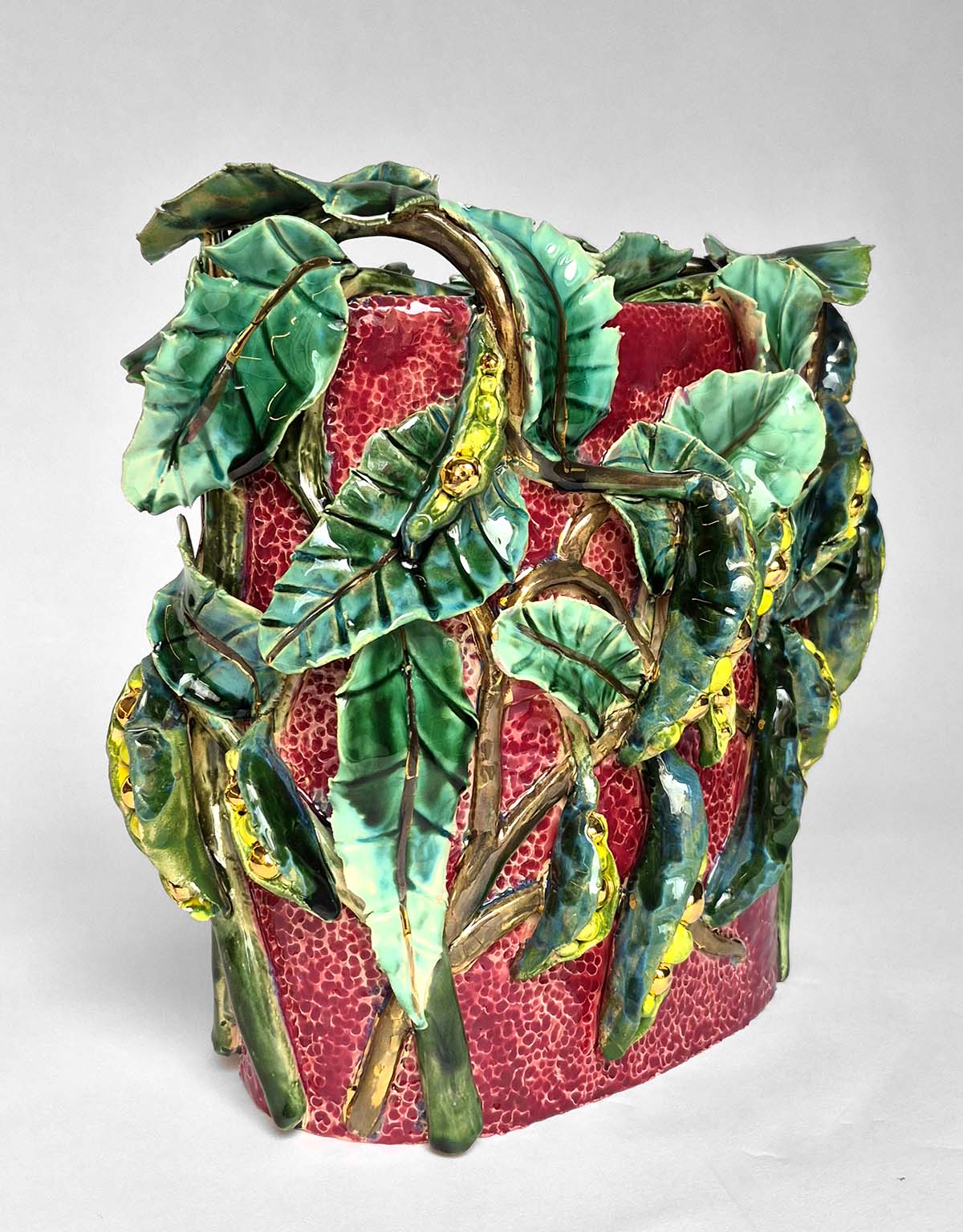 Enamelled Ceramic peas vase/sculpture with Gold - Unique Handcrafted Piece