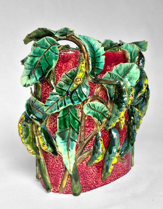 Enamelled Ceramic peas vase/sculpture with Gold - Unique Handcrafted Piece