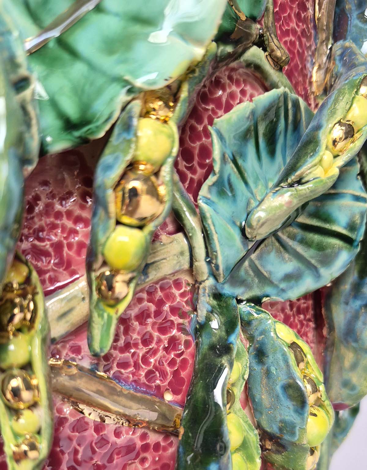 Enamelled Ceramic peas vase/sculpture with Gold - Unique Handcrafted Piece