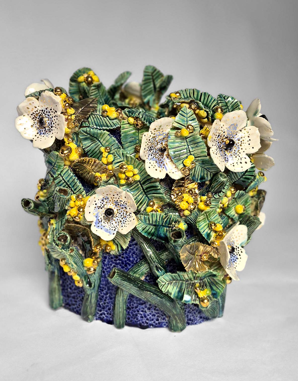 Enamelled Ceramic peas vase/sculpture with Gold - Unique Handcrafted Piece