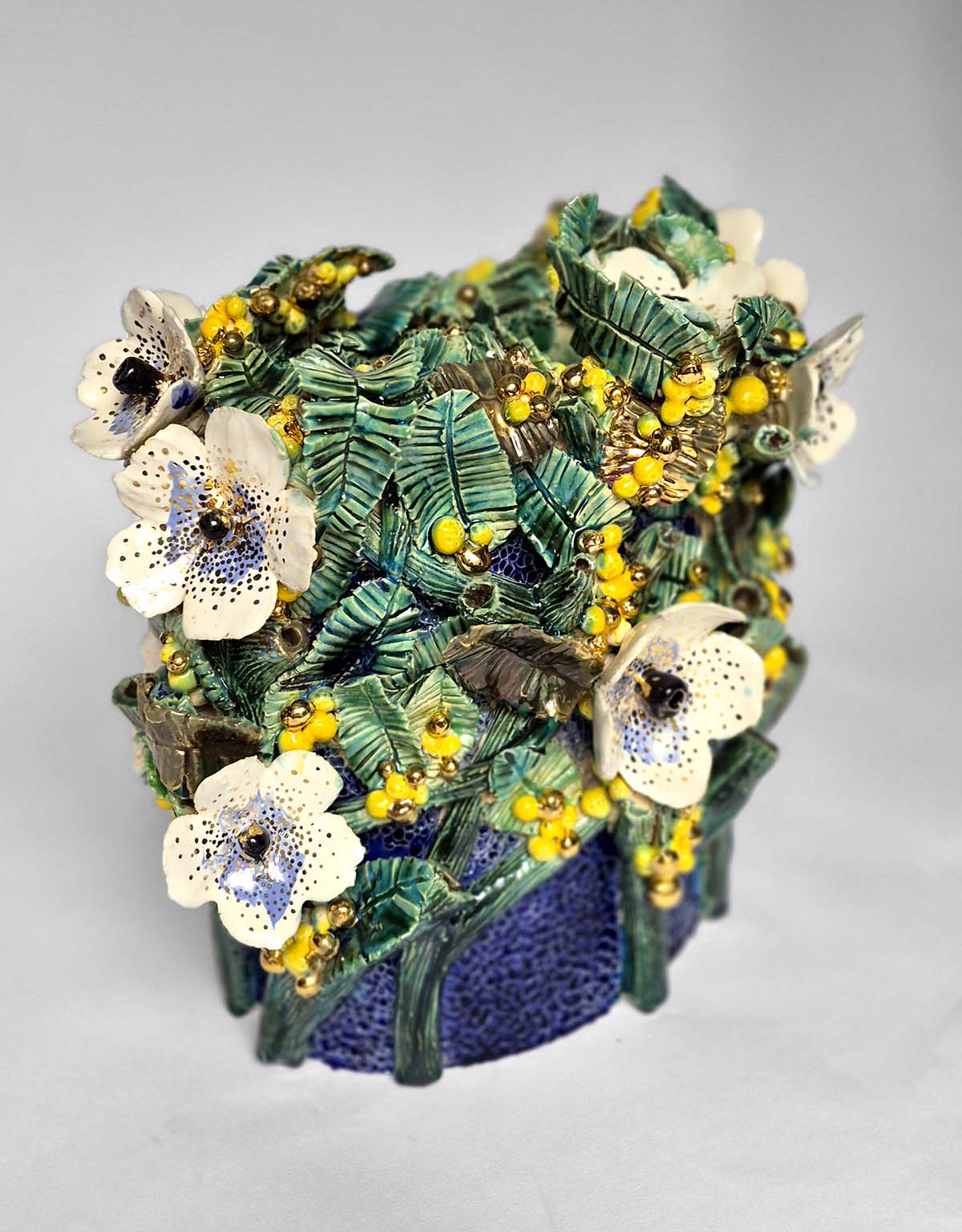 Enamelled Ceramic peas vase/sculpture with Gold - Unique Handcrafted Piece