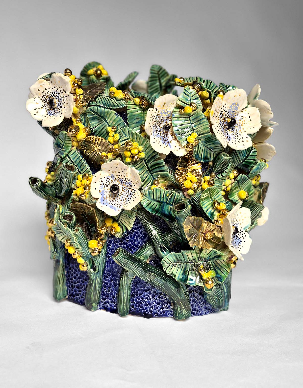 Enamelled Ceramic peas vase/sculpture with Gold - Unique Handcrafted Piece