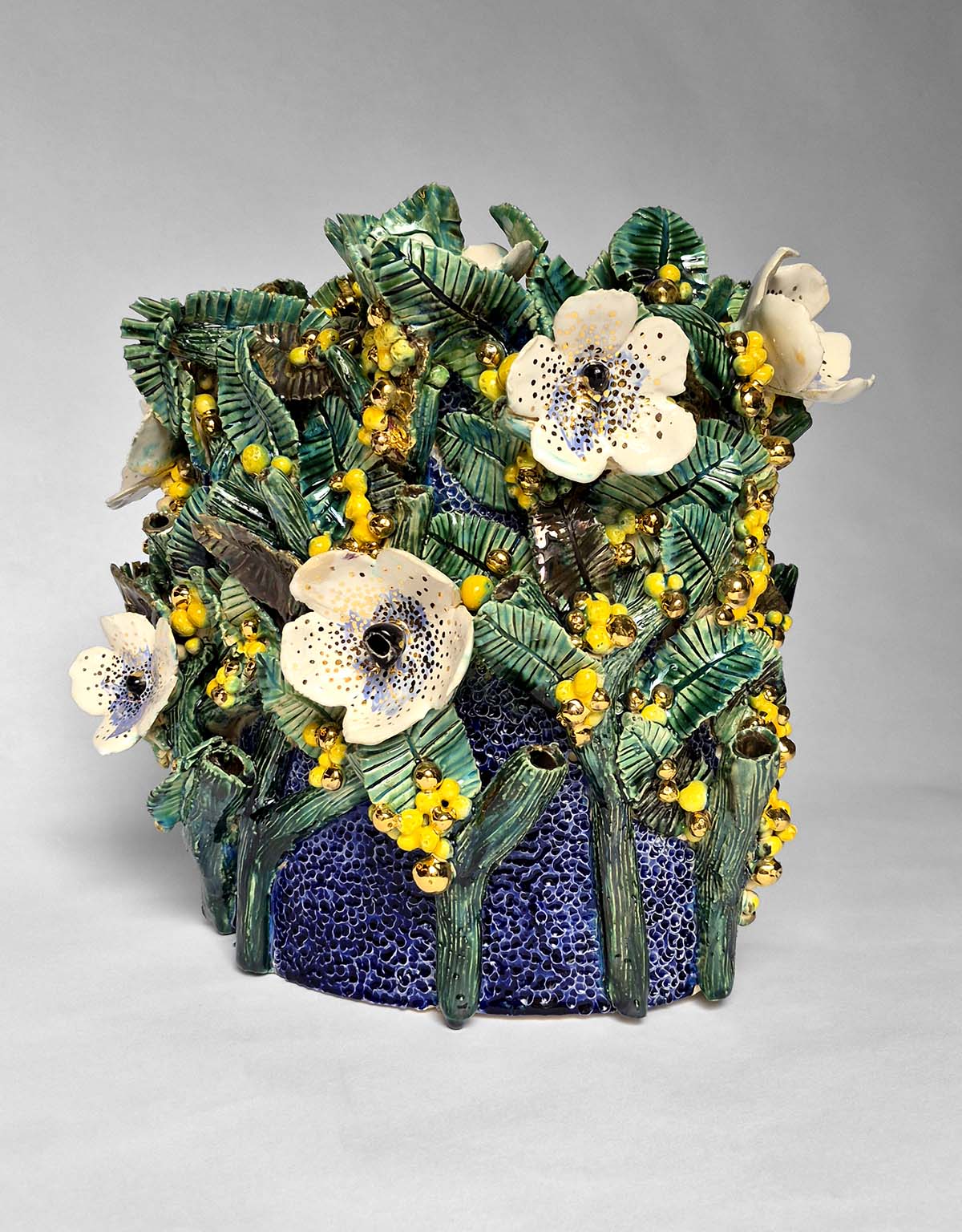 Enamelled Ceramic peas vase/sculpture with Gold - Unique Handcrafted Piece