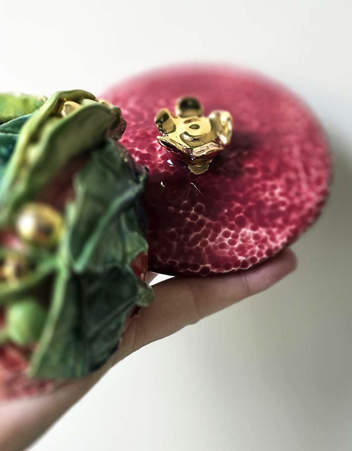 Porte encens Céramique Émaillée, Petits pois et Or - Pièce Unique Fait Main