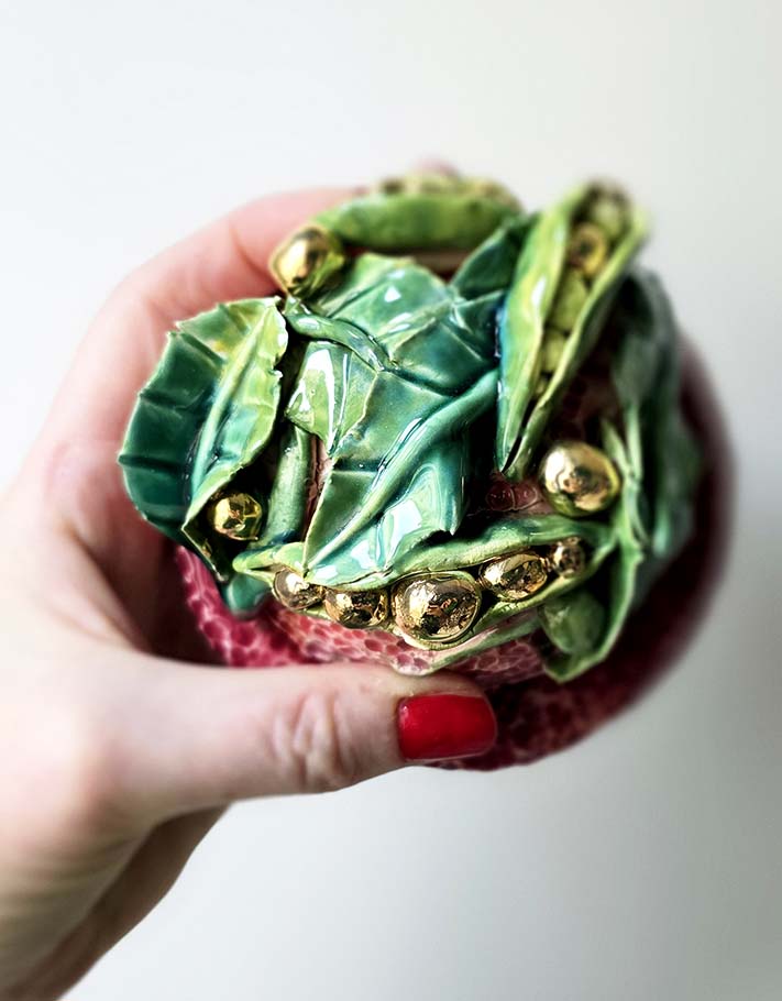 Porte encens Céramique Émaillée, Petits pois et Or - Pièce Unique Fait Main