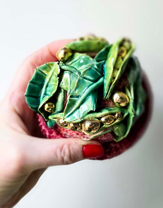 Porte encens Céramique Émaillée, Petits pois et Or - Pièce Unique Fait Main